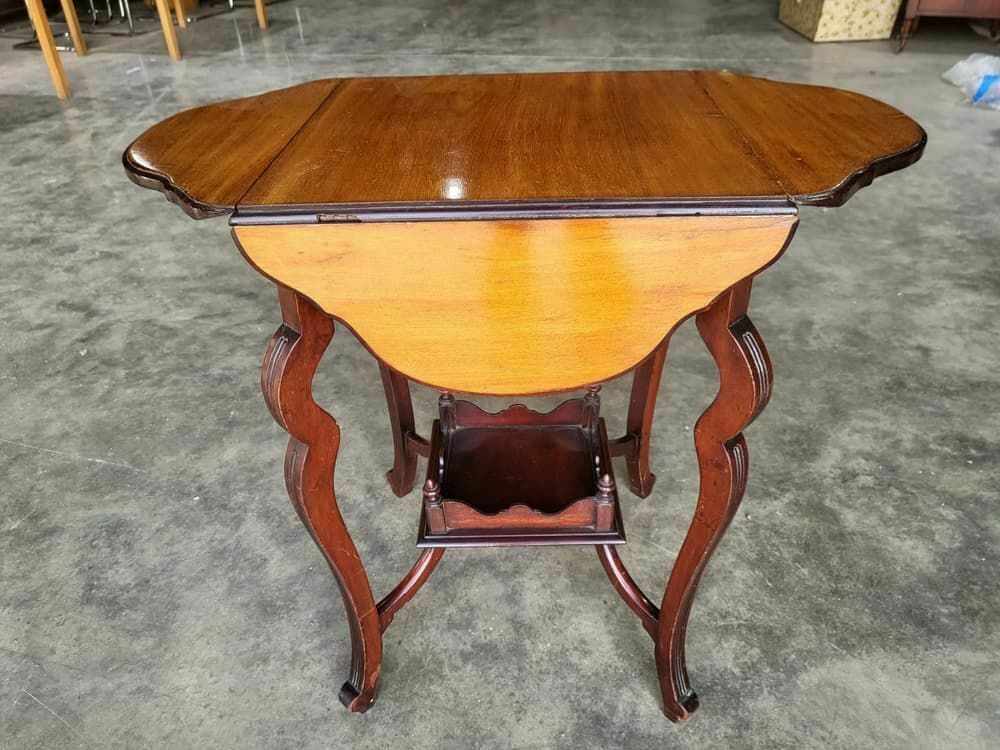 Antique Edwardian Mahogany 4 Drop Leaf Curved Occasional Tea Dining Card Table photo furniture