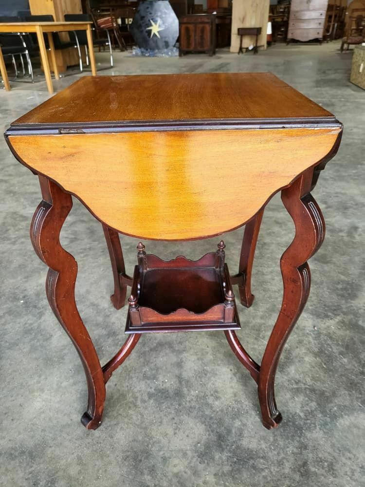 Antique Edwardian Mahogany 4 Drop Leaf Curved Occasional Tea Dining Card Table photo vinterior