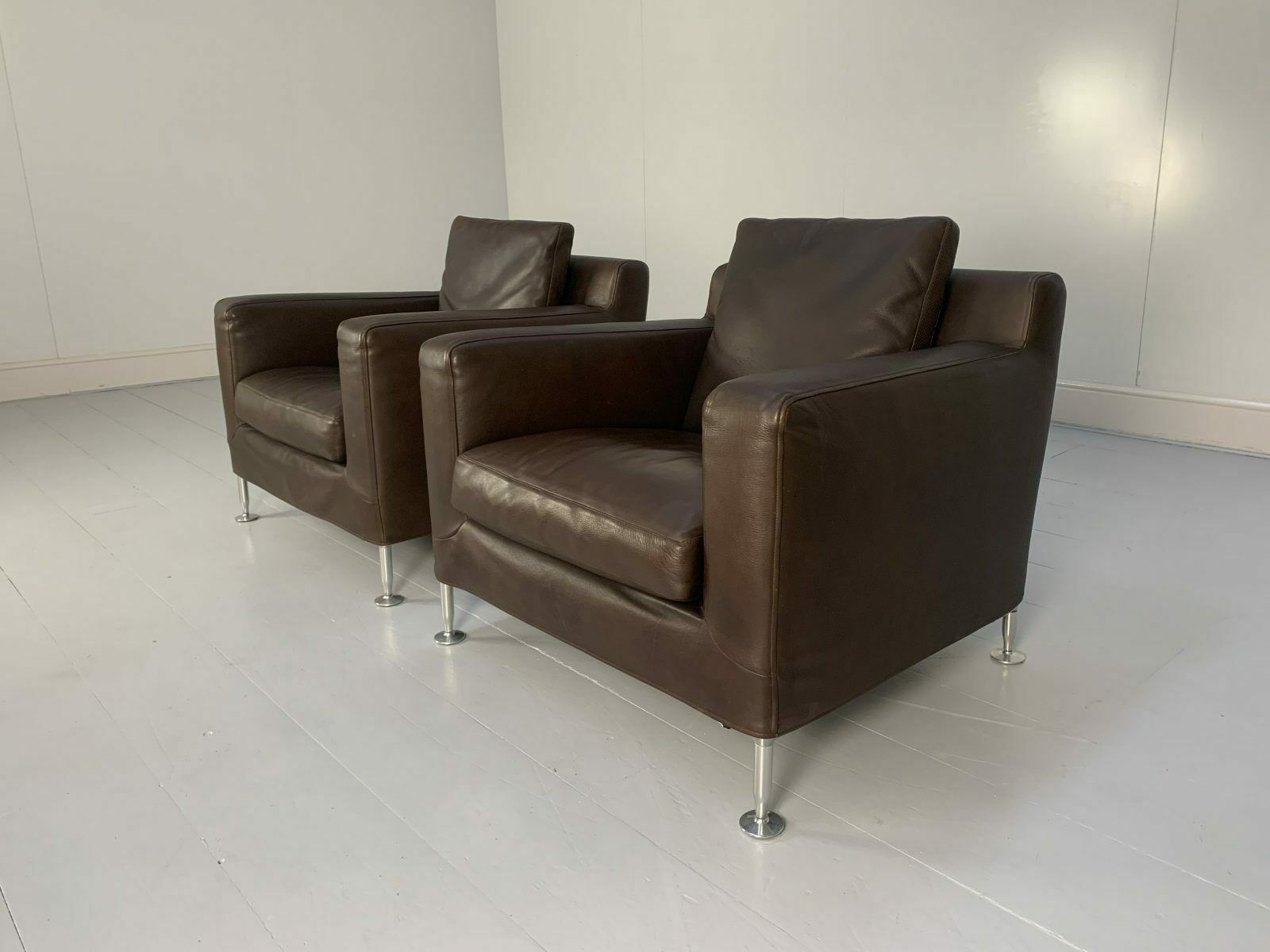 Pair Of B&B Italia “Harry H85” Armchairs – In Brown “Gamma” Leather photo for sale