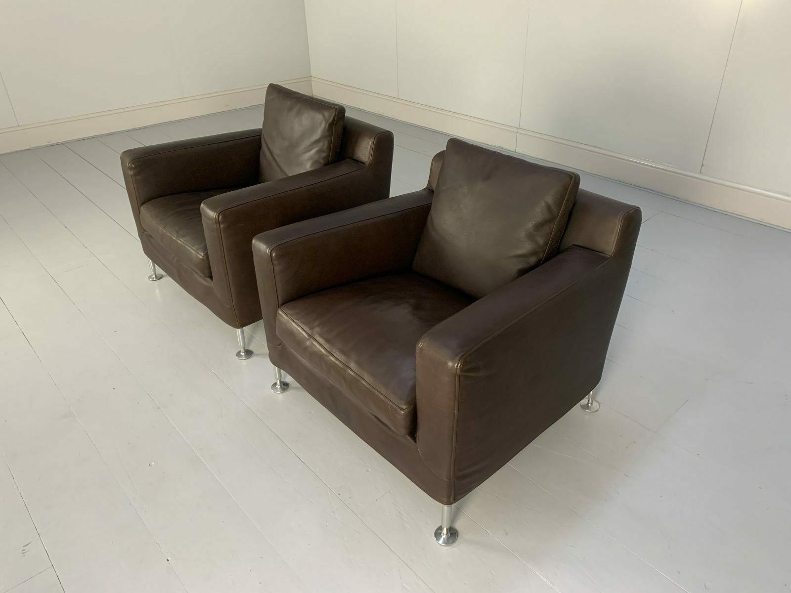 Pair Of B&B Italia “Harry H85” Armchairs – In Brown “Gamma” Leather photo Furniture