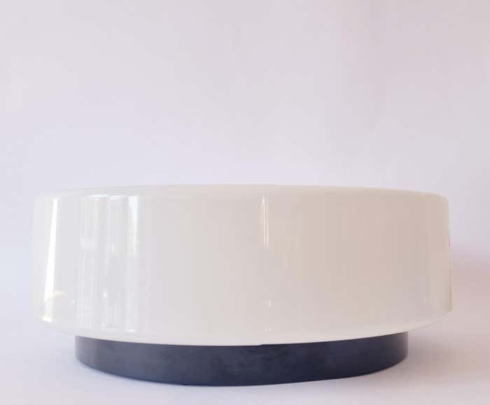 photo vintage Large Midcentury Flush Mount Milk Glass, Rzb Leuchten, Germany, 1970s
