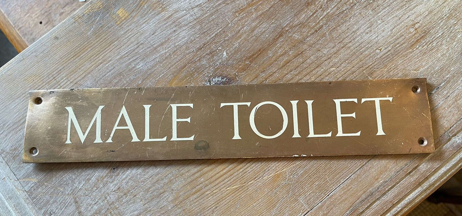 Antique Salvaged Copper And Enamel Sign “ Male Toilet” photo furniture