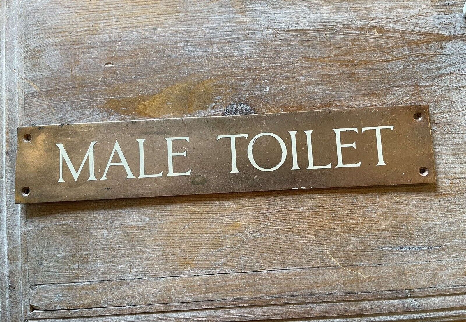 Antique Salvaged Copper And Enamel Sign “ Male Toilet” photo for sale