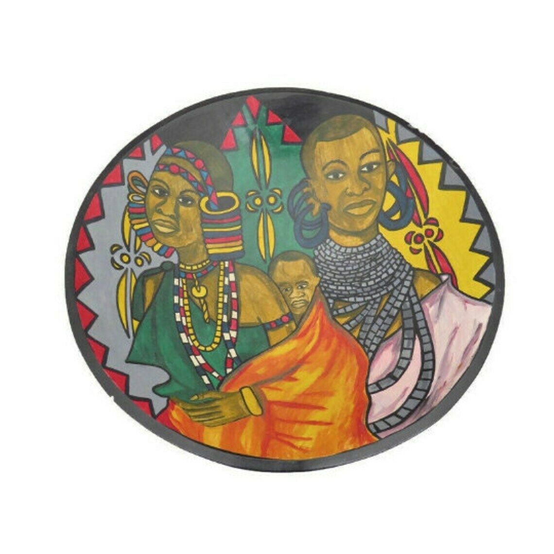 Large African Soapstone Bowl Centrepiece With Hand Painted Tribal African Family