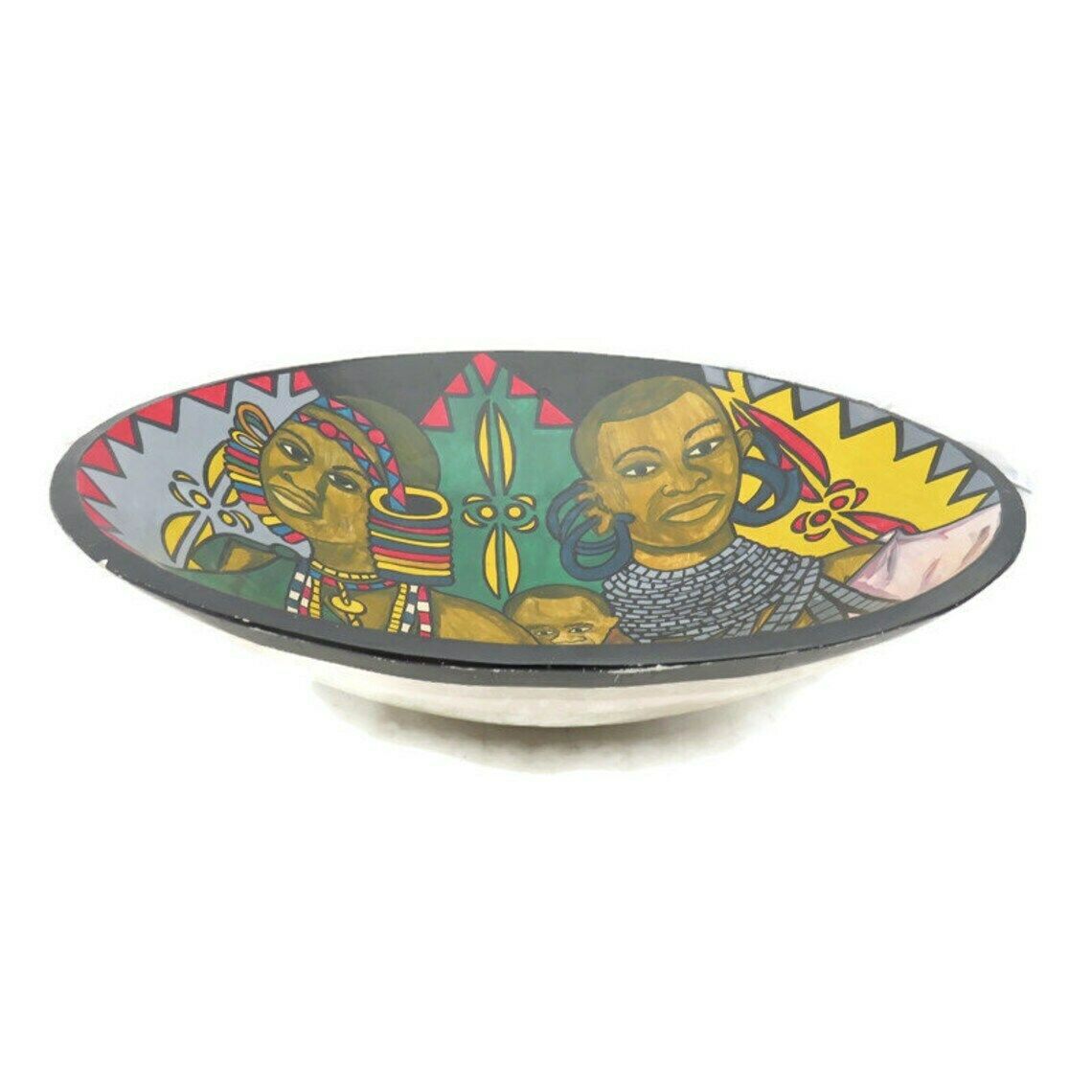 Large African Soapstone Bowl Centrepiece With Hand Painted Tribal African Family photo furniture