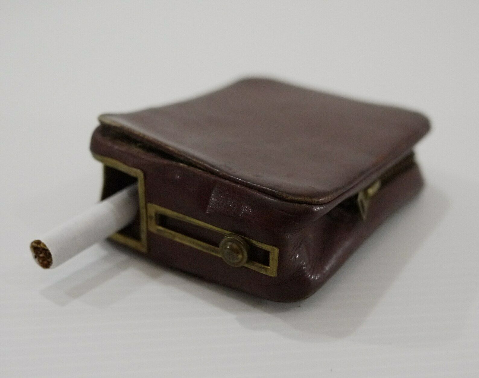 Antique French Ceramic Ashtray With Leather Case photo 122.0