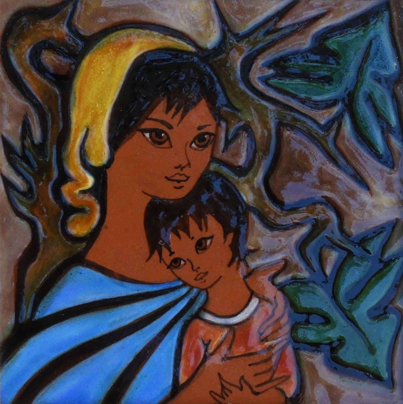 Madonna And Child Mid Century Ceramic Wall Art C1950 Free Shipping photo for sale