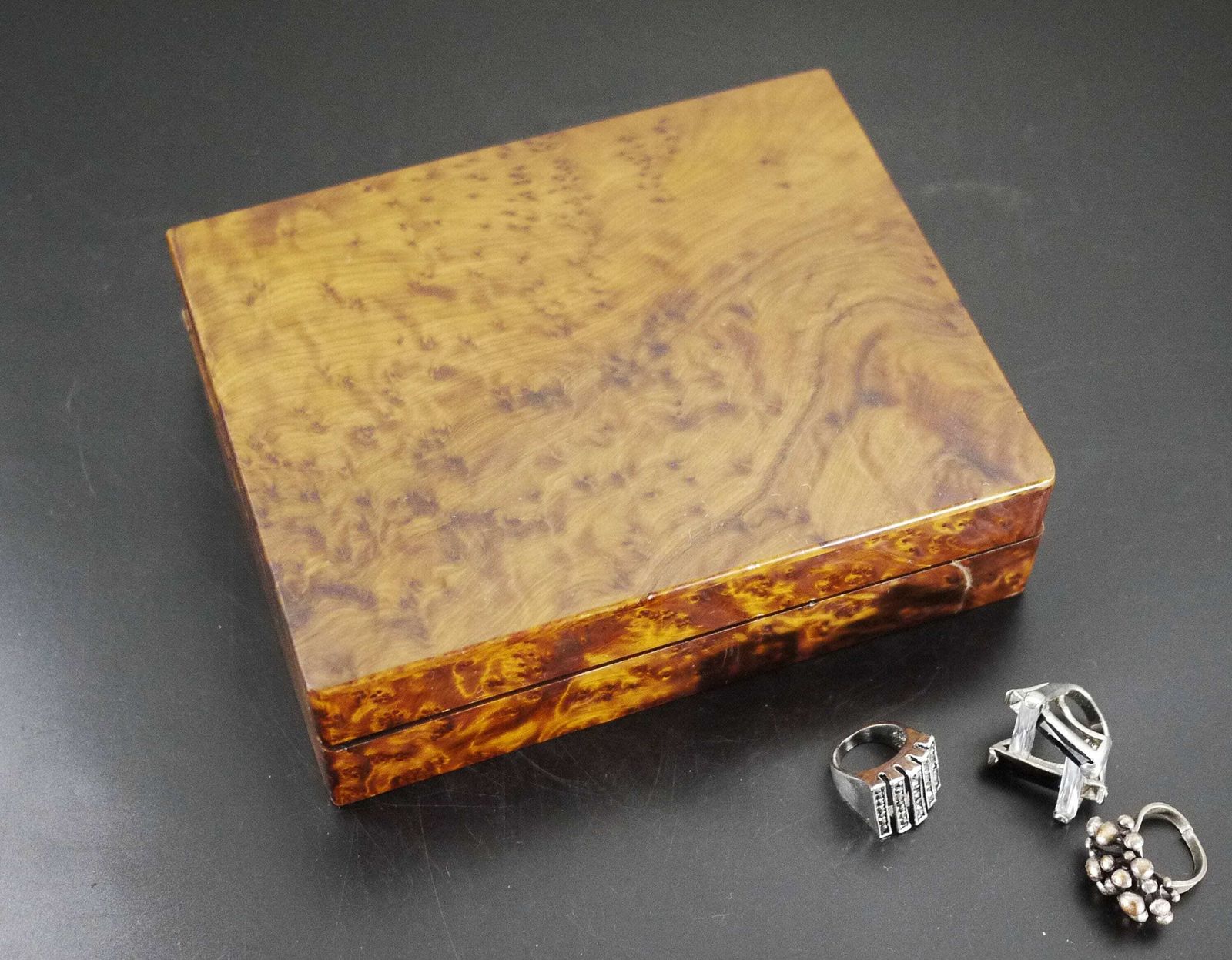 Art Deco Burl Wood Rectangular Lidded Box photo for sale