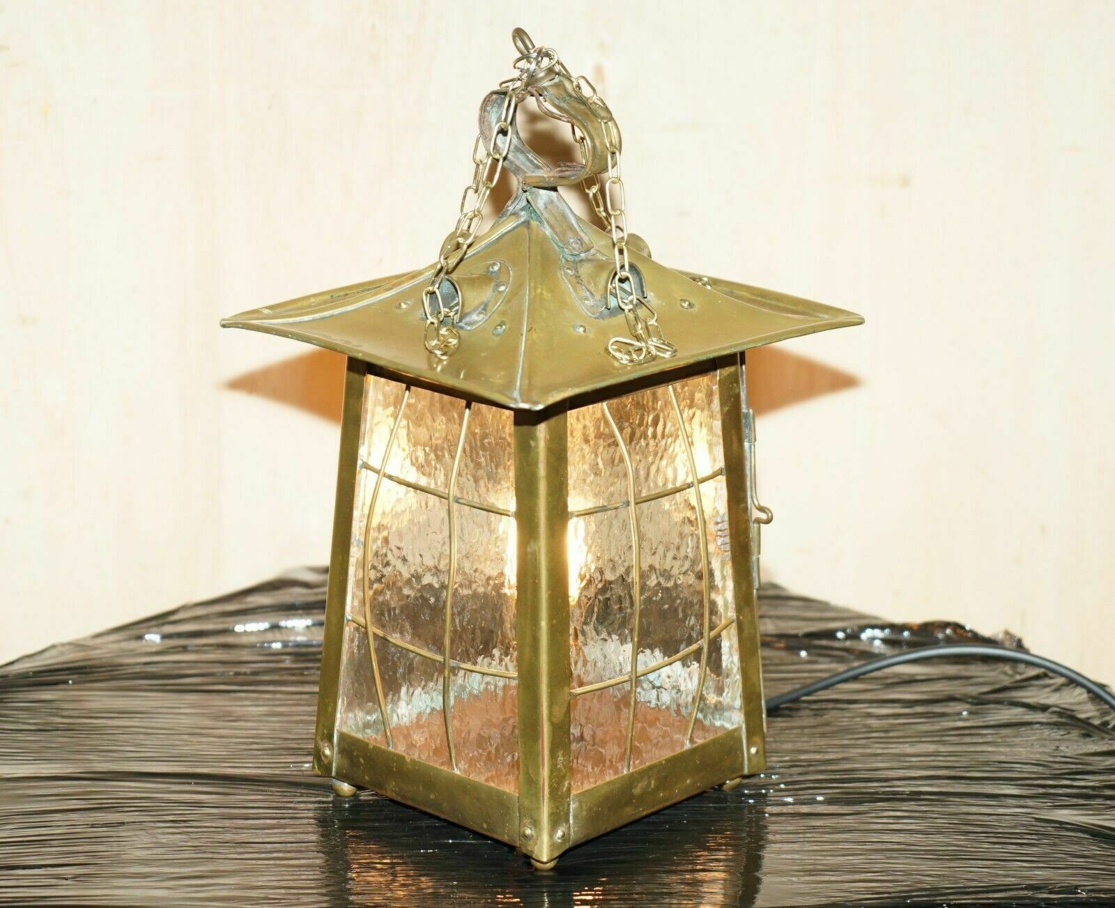 Antique Art Neouve Brass And Frosted Glass Hanging Lantern Or Table Lamp photo furniture