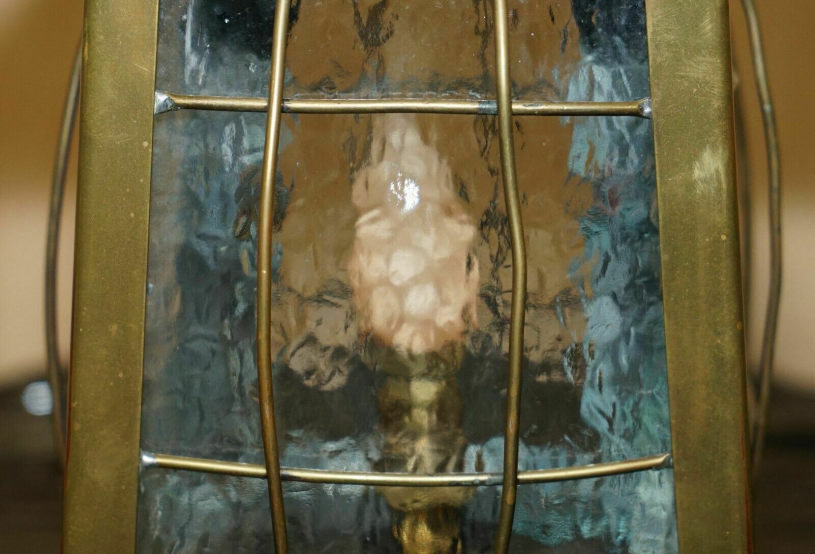 Lighting Antique Art Neouve Brass And Frosted Glass Hanging Lantern Or Table Lamp photo
