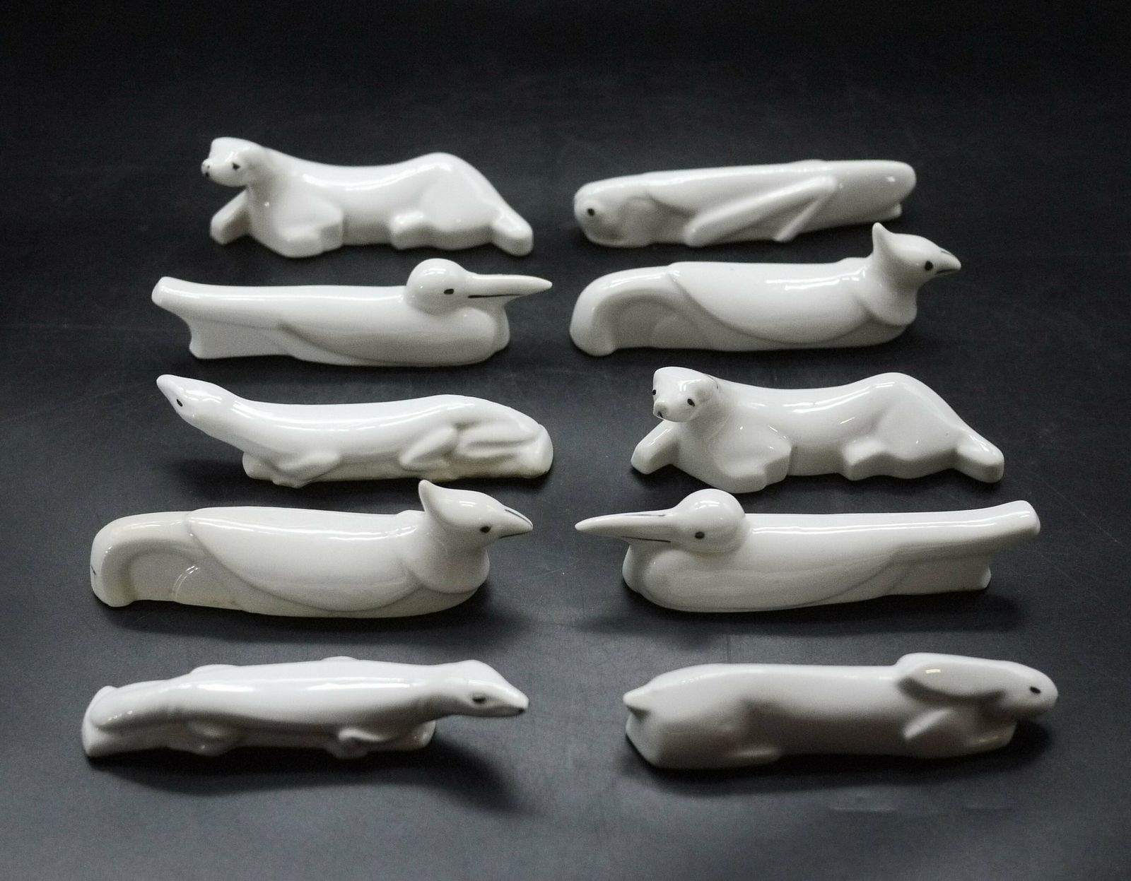 Art Deco Porcelain Animal Figure Knife Rests, S/10 photo furniture