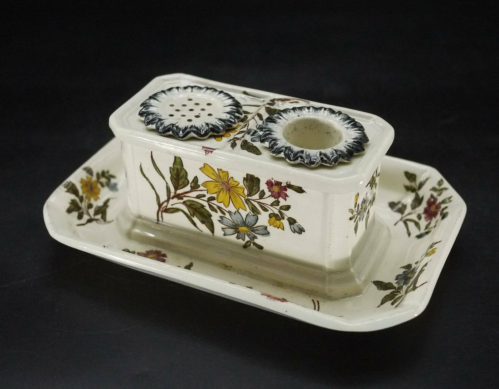 Antique French Faience Ink Pot And Sander photo for sale