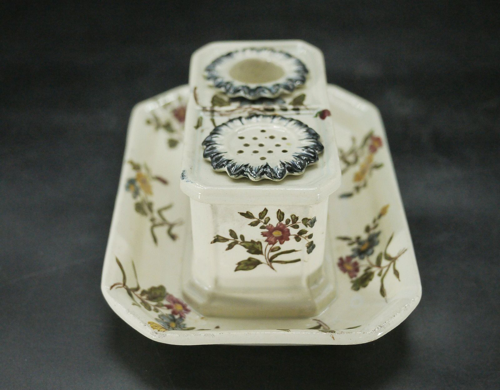 Antique French Faience Ink Pot And Sander photo Home Decor