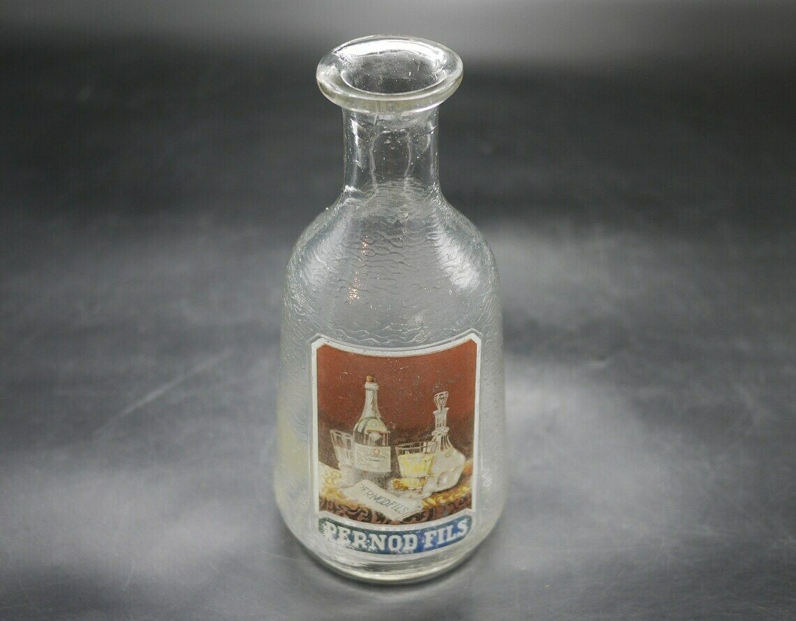 Pernod Fils Antique Glass Decanter   Advertising Chromo Pernod