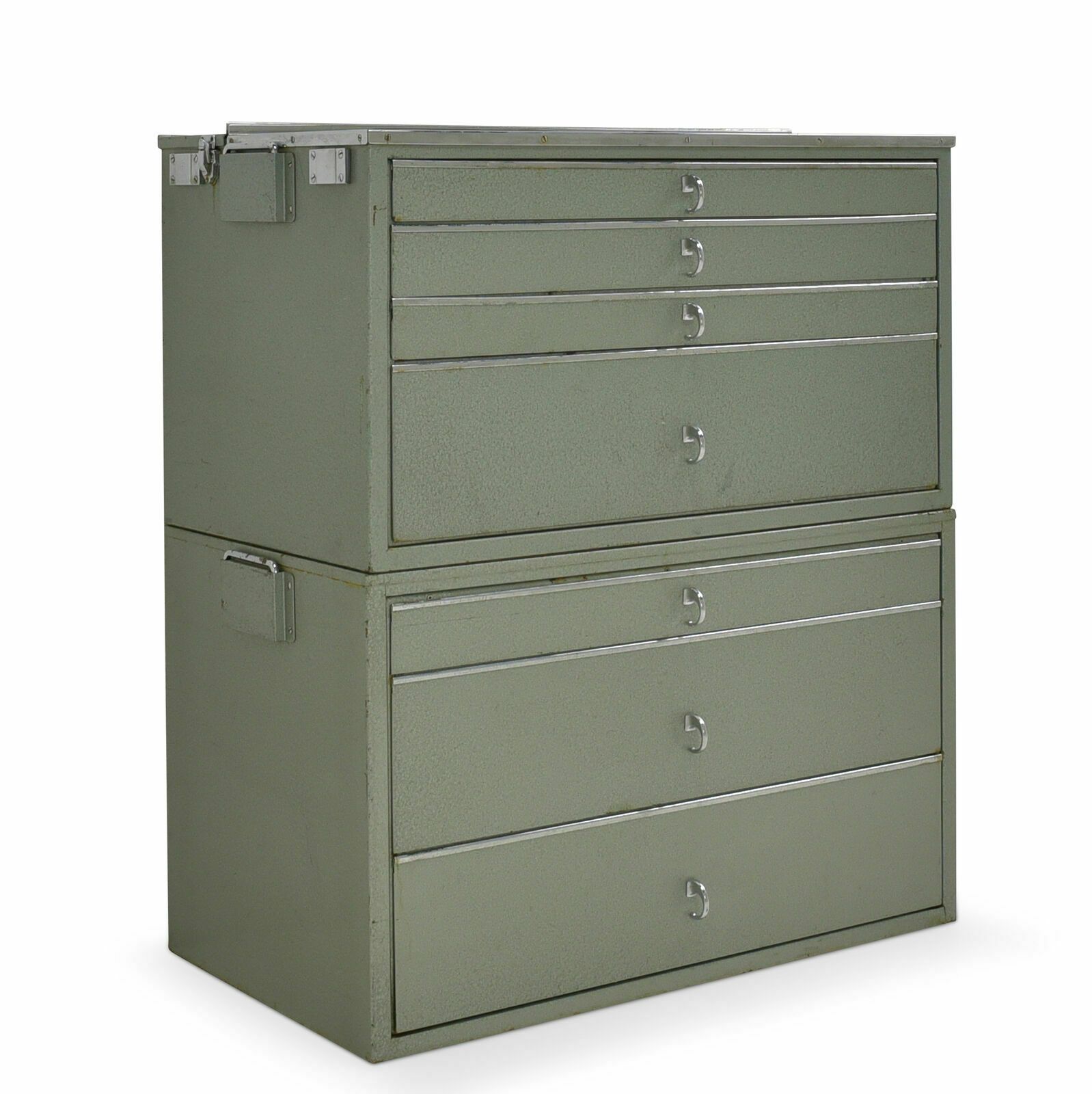 Portable Bundeswehr Doctor's Cabinet, 2 Part Metal Cabinet, Dentist's Cabinet Around 1970