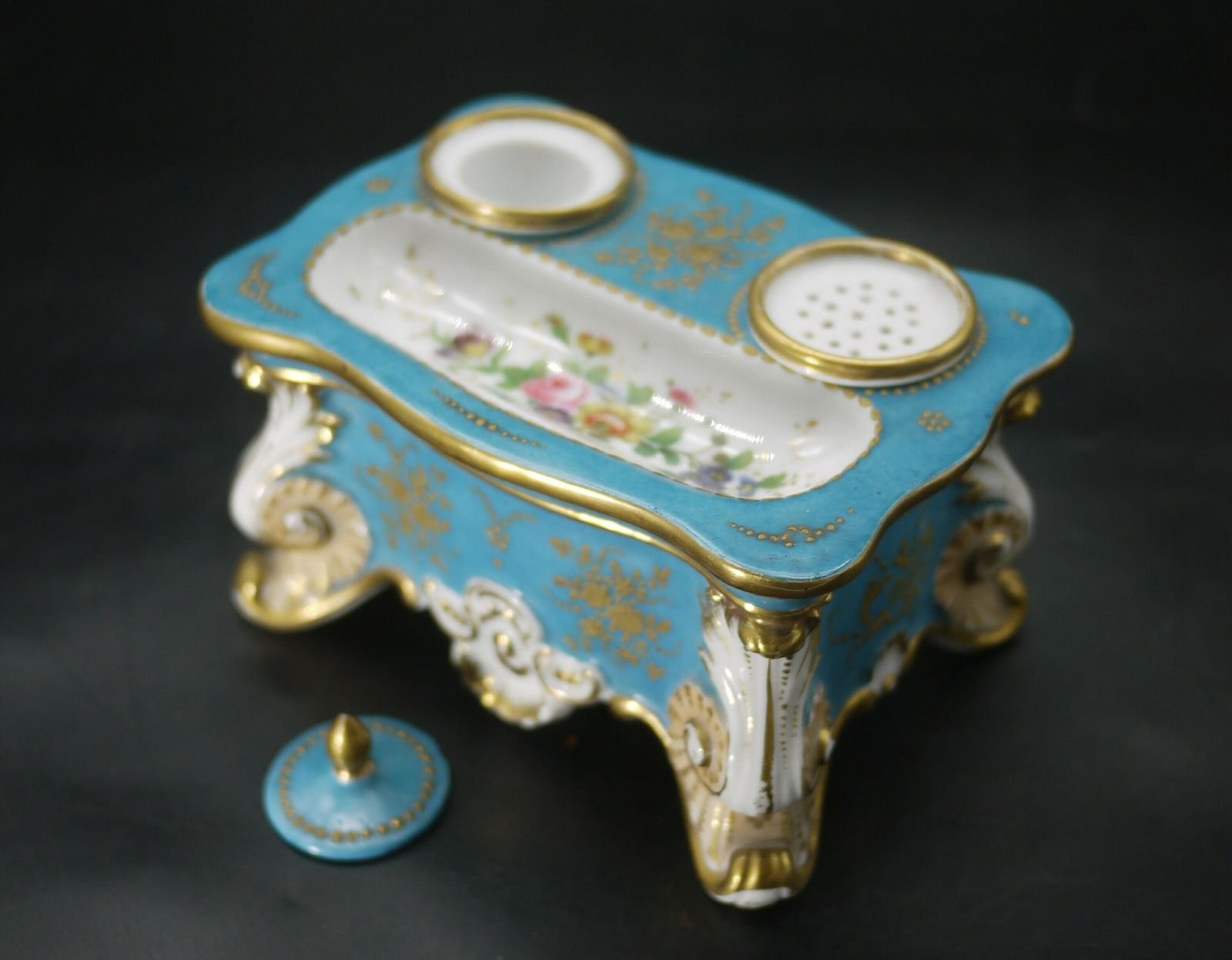 Antique Old Paris Porcelain Inkwell Sander Stand photo vinterior