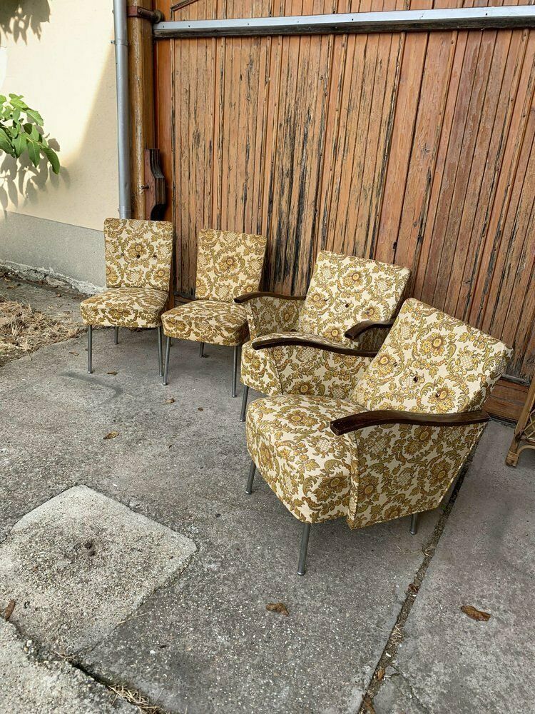 Bauhaus Style Steel And Wood Club Chairs, 1940s, Set Of 4 photo Furniture