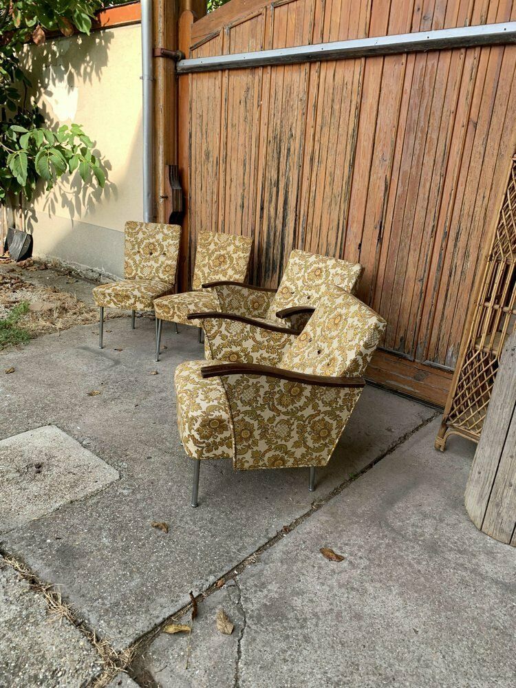 Bauhaus Style Steel And Wood Club Chairs, 1940s, Set Of 4 photo vinterior