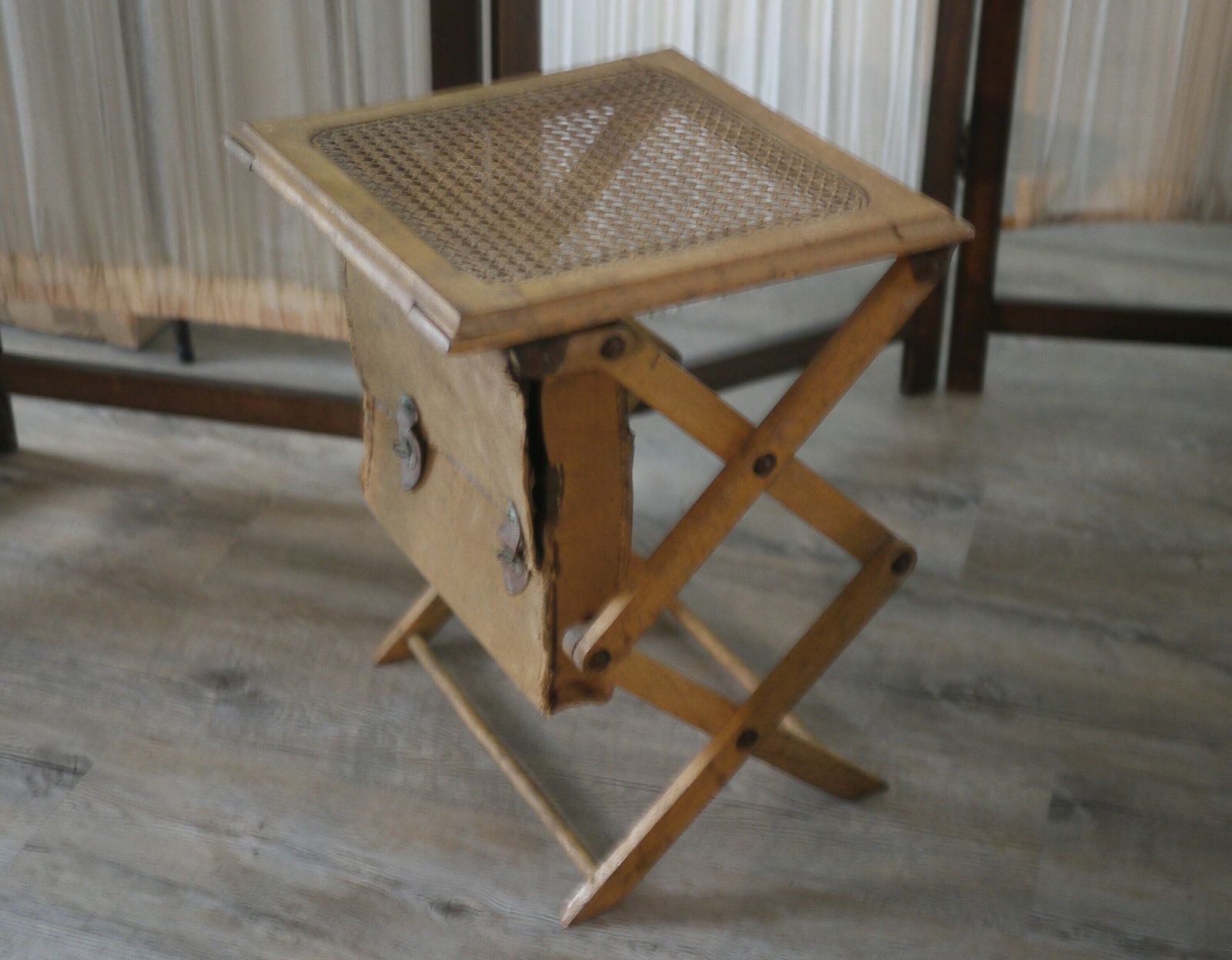 Antique French Artist Stool With Satchel For Painter photo Furniture