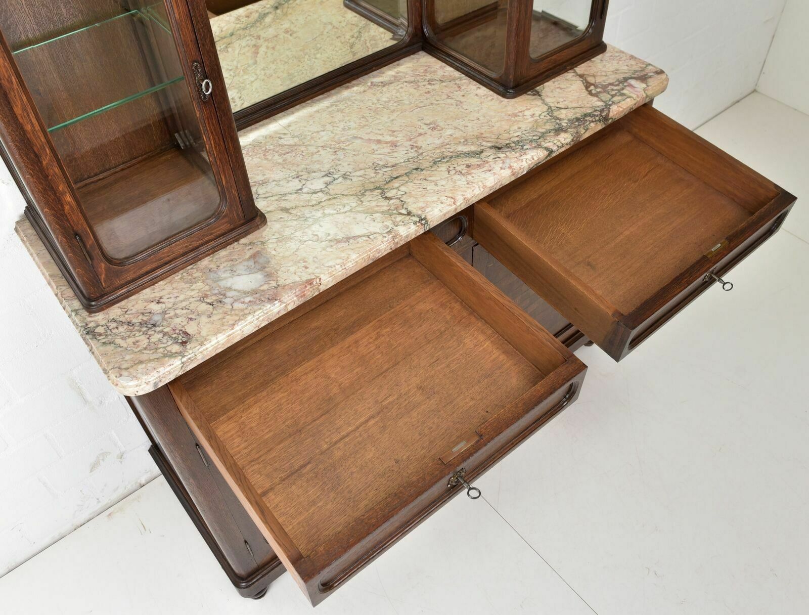 Antique! Display Cabinet K Restored Art Deco Around 1925 Oak Sideboard Buffet photo vinterior
