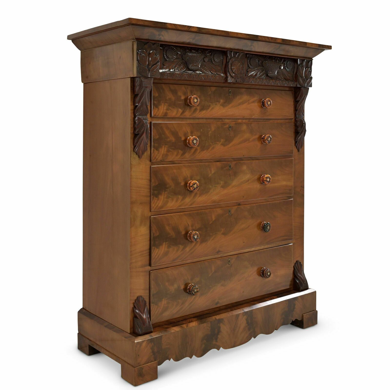 Antique! Drawer Chest Restored Mahogany Around 1860 Vertiko High Chest Of Drawers
