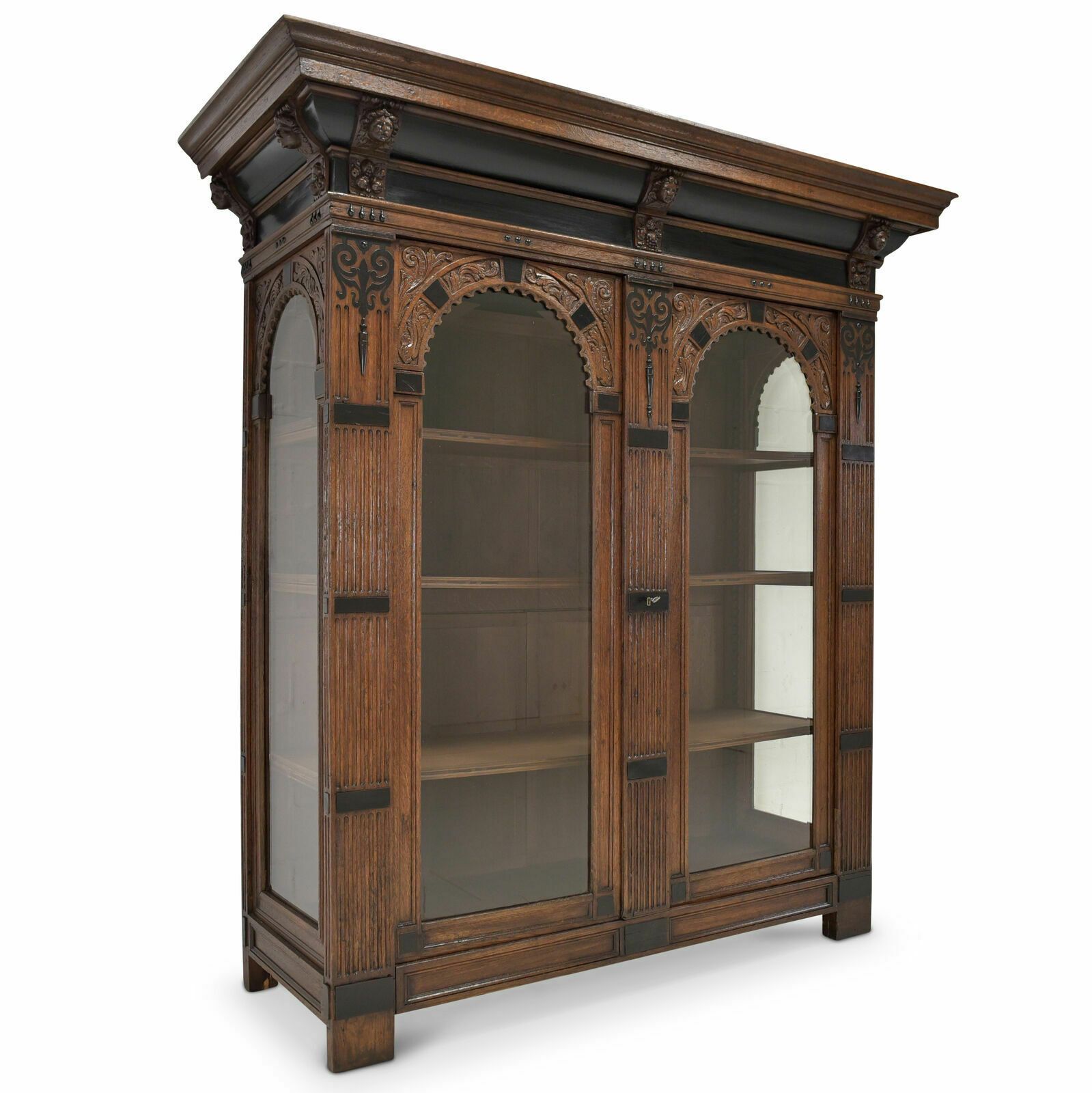 Antique! Large Flemish Display Cabinet Restored Oak Renaissance Baroque