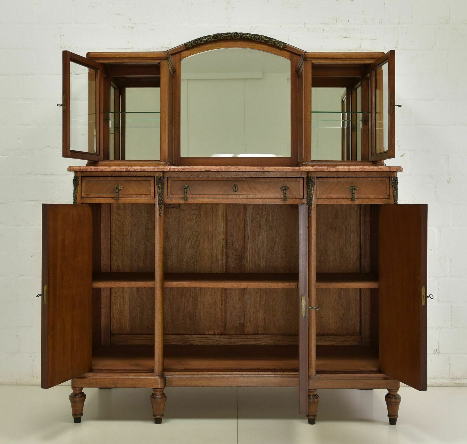 Antique! Display Cabinet K Restored Art Deco Around 1925 Mahogany Sideboard Buffet photo for sale