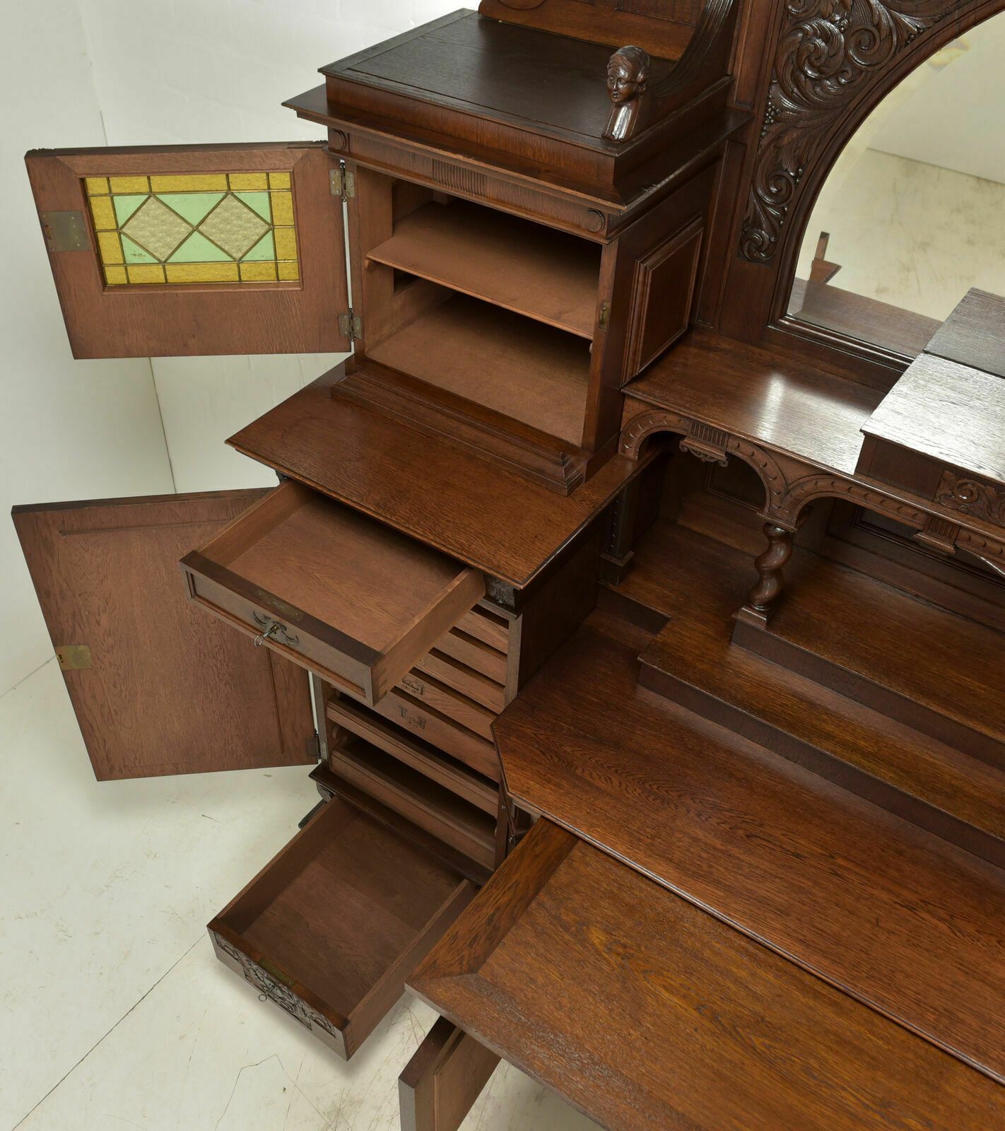 Antique! Xxl Buffet Cabinet Restored Art Nouveau / Historicism Oak Credenza photo Furniture