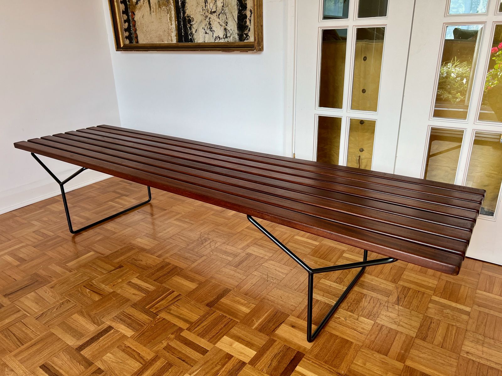 Mid Century Bench By Harry Bertoia In Teak And Steel