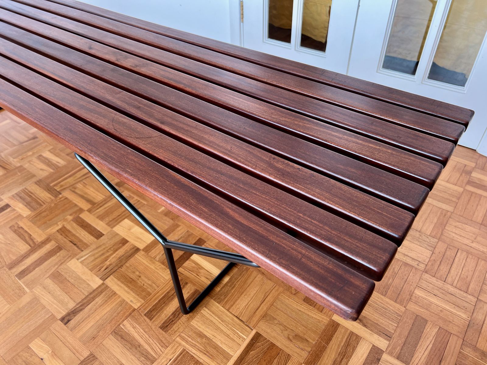 Mid Century Bench By Harry Bertoia In Teak And Steel photo buy