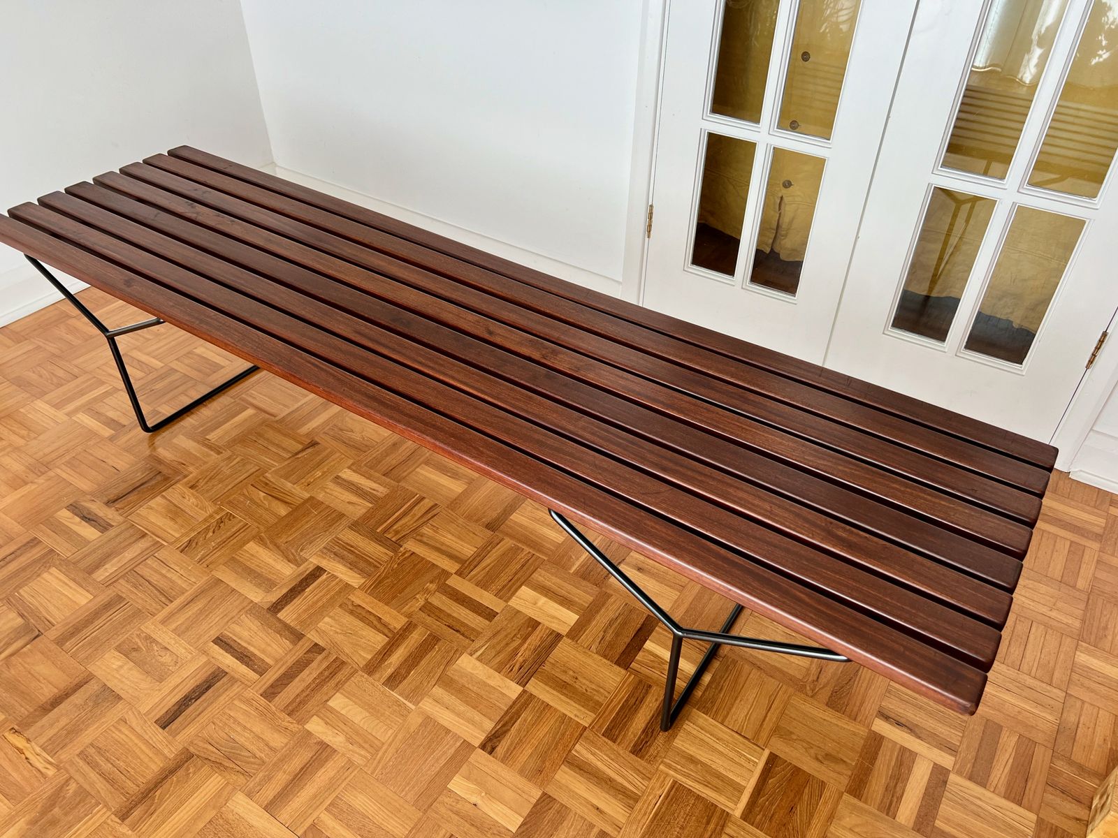 photo furniture Mid Century Bench By Harry Bertoia In Teak And Steel