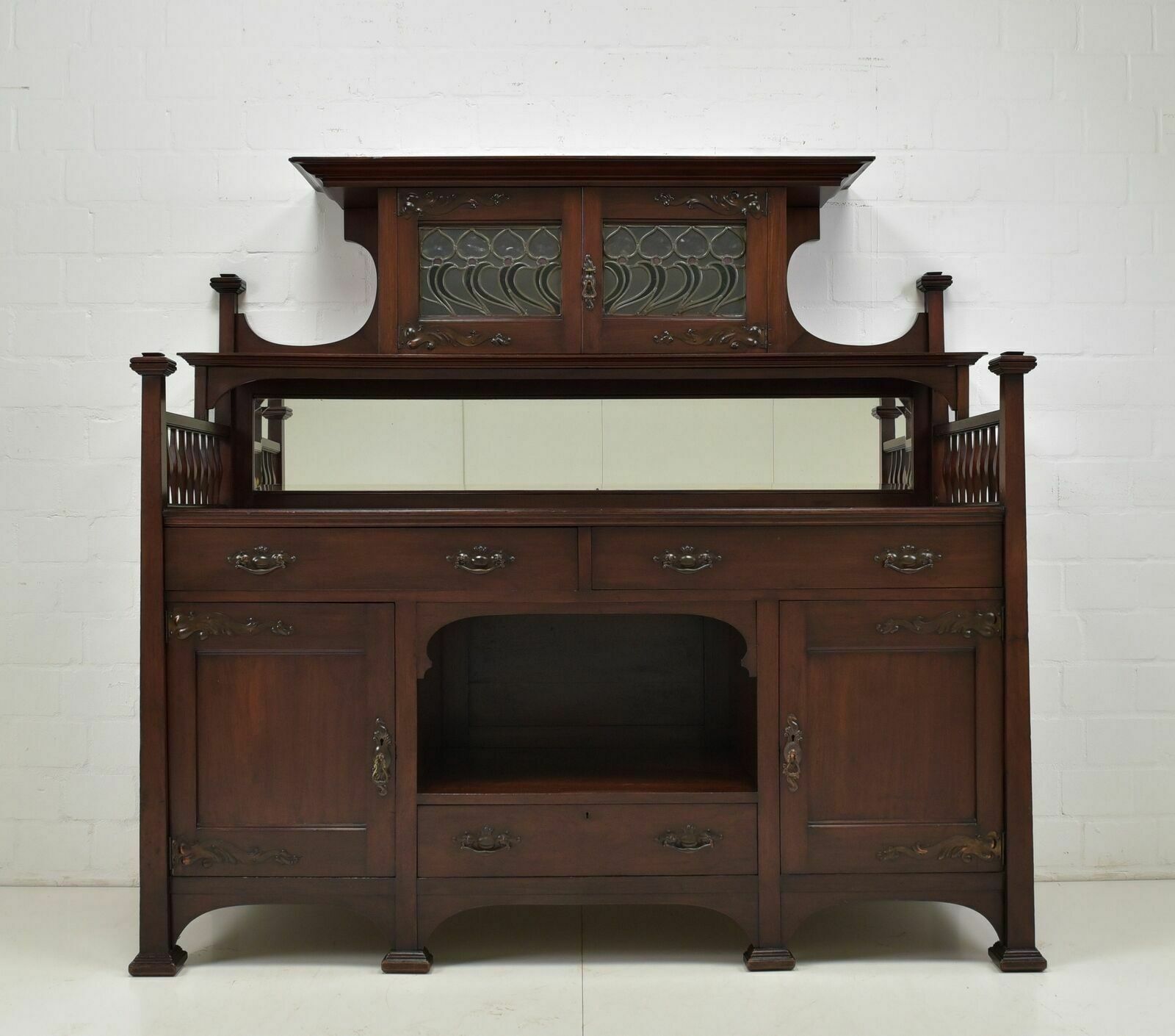 Antique! Buffet Cabinet Restored Art Nouveau Around 1900 Mahogany Sideboard photo furniture