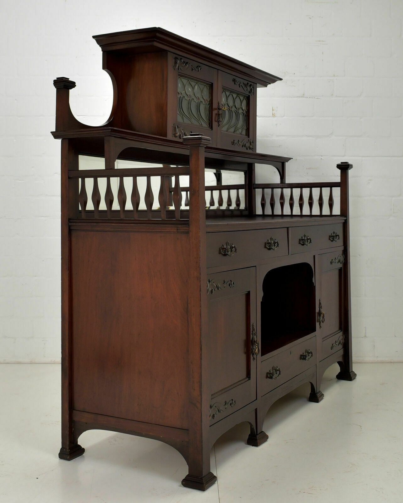 Furniture Antique! Buffet Cabinet Restored Art Nouveau Around 1900 Mahogany Sideboard photo