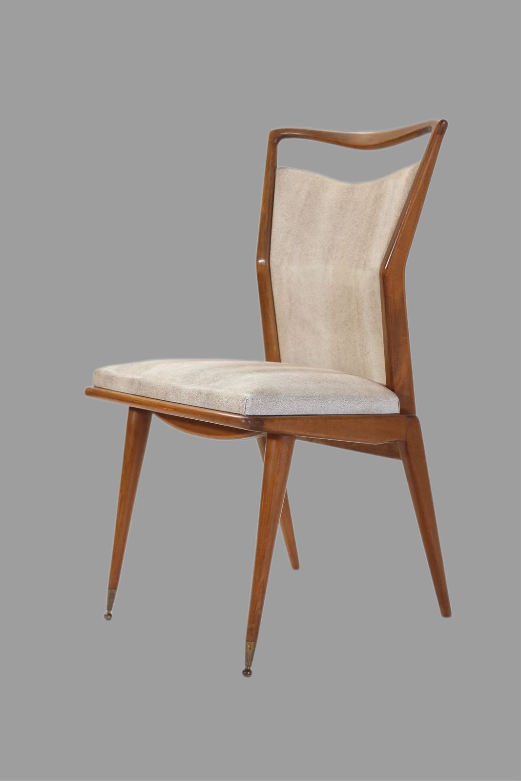 Set Of 4 French Mid Century Modern Teak Dining Chairs With Sculpted Brass Sabots photo for sale