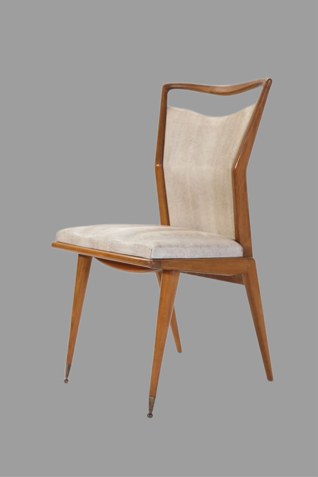Set Of 4 French Mid Century Modern Teak Dining Chairs With Sculpted Brass Sabots photo buy