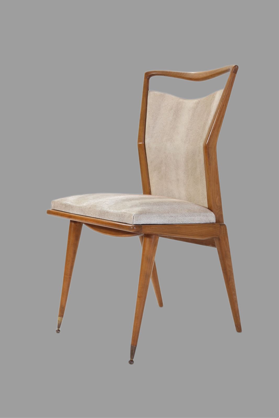 Set Of 4 French Mid Century Modern Teak Dining Chairs With Sculpted Brass Sabots photo vintage