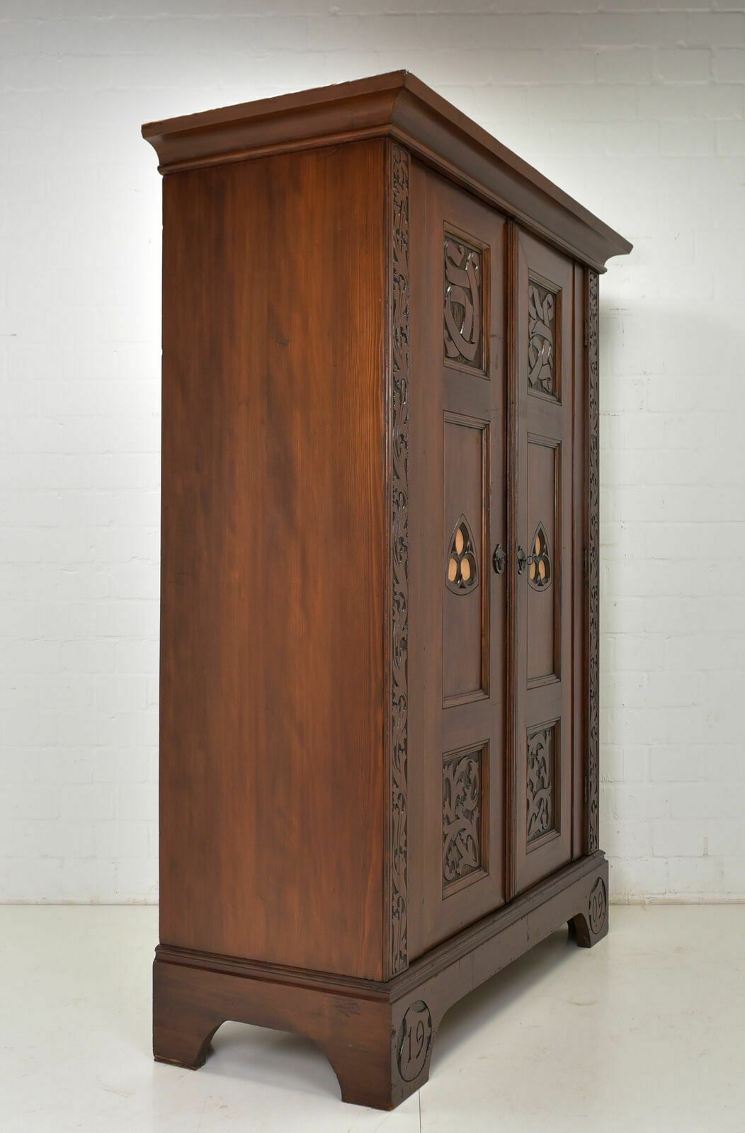 4409.0 Antique! Hall Cabinet Restored Art Nouveau Gothic 1909 In The Style Of Riemerschmid photo