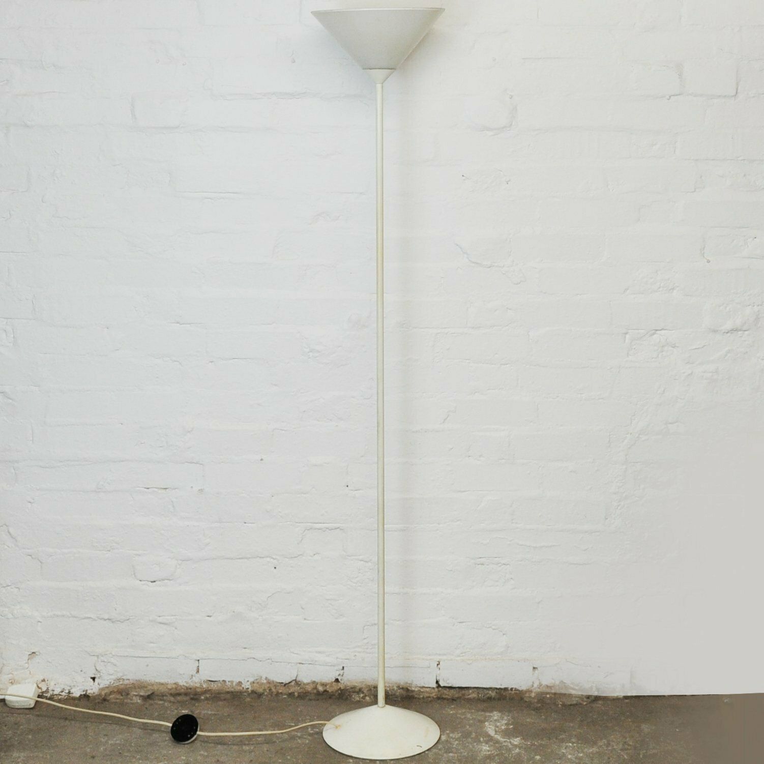 French Torchiere White Enamelled Metal Floor Lamp By Sce, 1970s photo buy