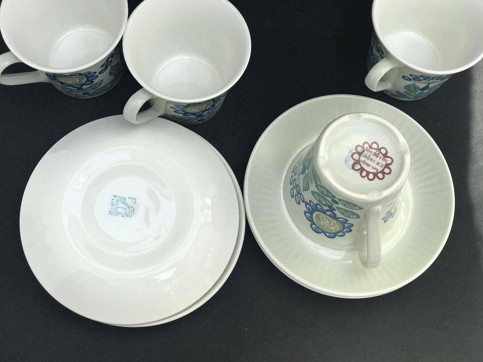 Figgjo Flint 4 Coffee Cups And 4 Saucers By Turi Gramstad Oliver, Tor Viking Pattern Tea Creamer Milk Pot Kitchen Norvegian Design Table photo vinterior
