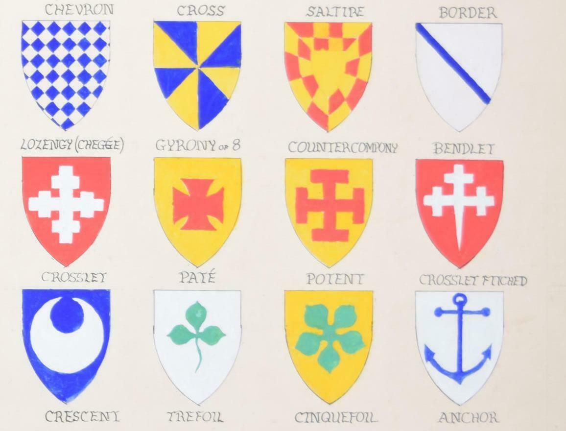 A Heraldic Primer Coat Of Arms Shield Designs Watercolour By S Clapham photo Art