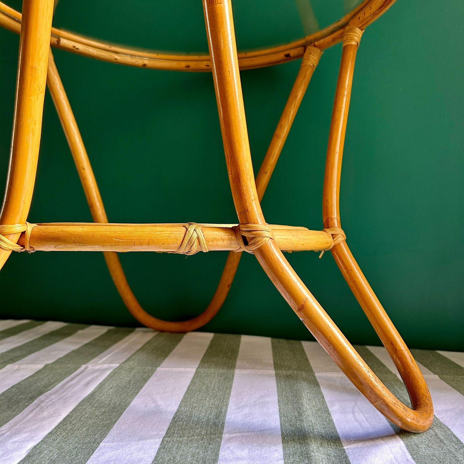Large Vintage Bamboo Coffee Table | Circular Glass Top End Table | Retro Home Decor photo buy
