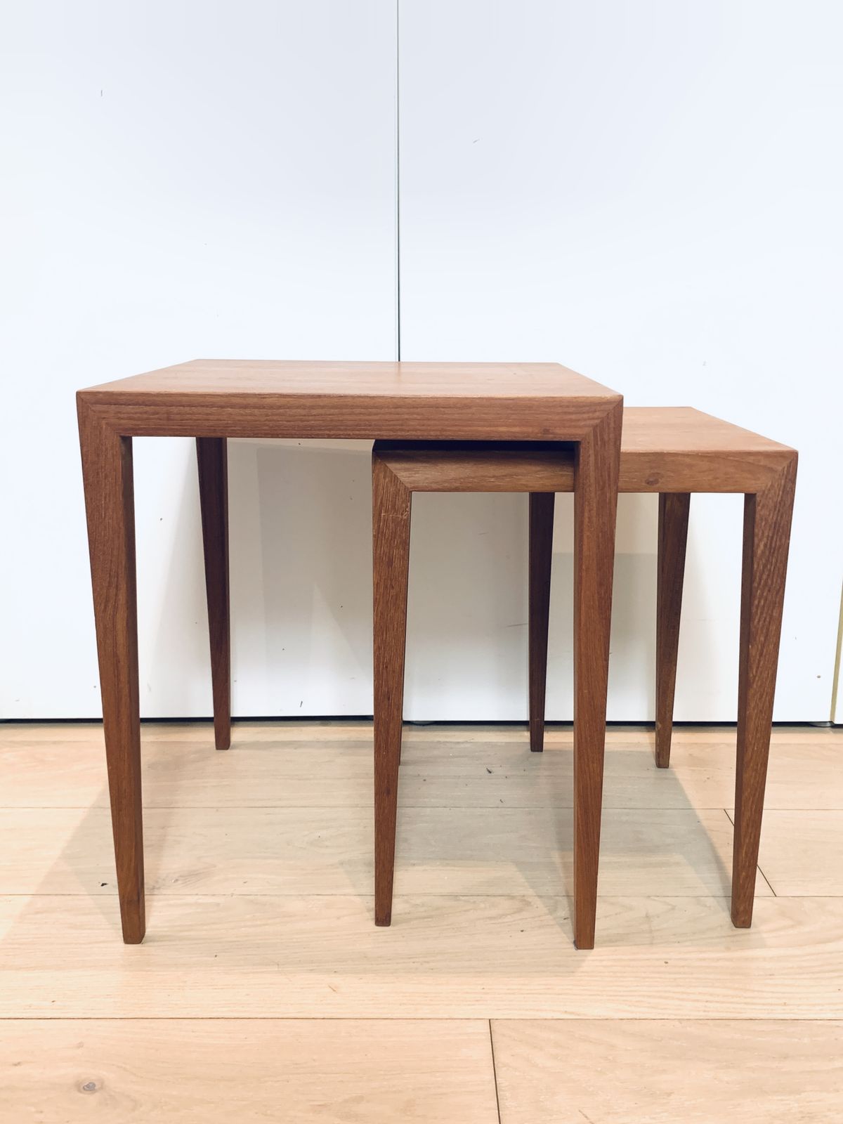 photo for sale Sevrin Hansen 39a And 39b Nesting Table Set In Teak Danish Mid Century