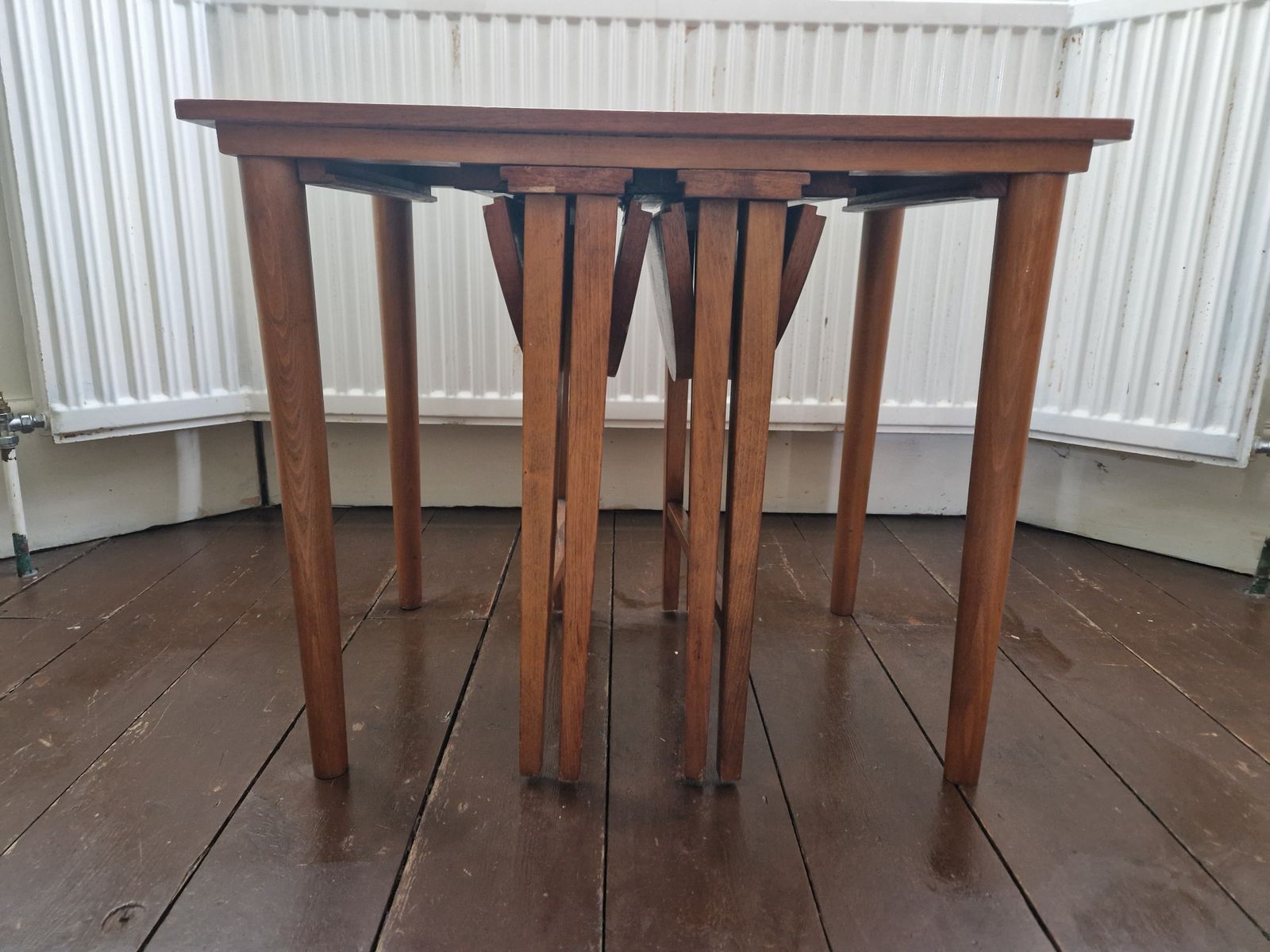 Mid Century Set Of X3 Side Tables, 1 Rectangle & 2 Round Shapes photo furniture