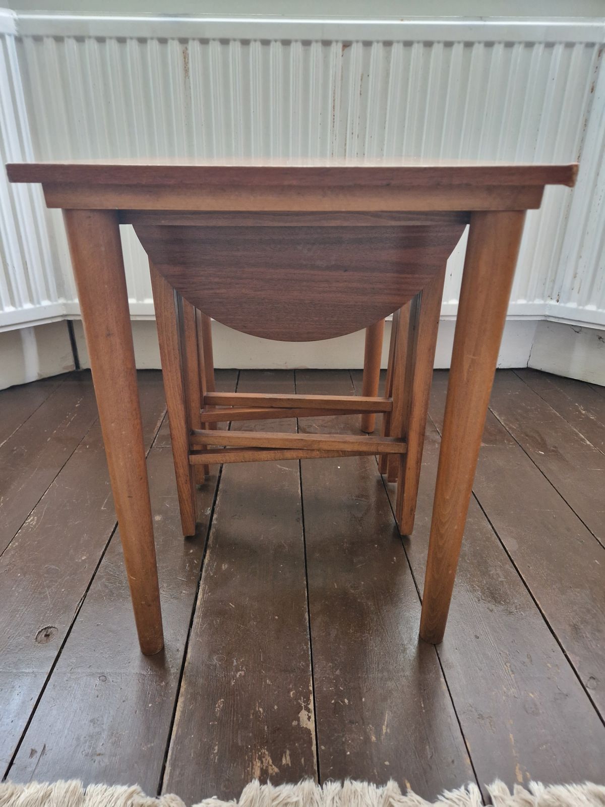 Mid Century Set Of X3 Side Tables, 1 Rectangle & 2 Round Shapes photo for sale