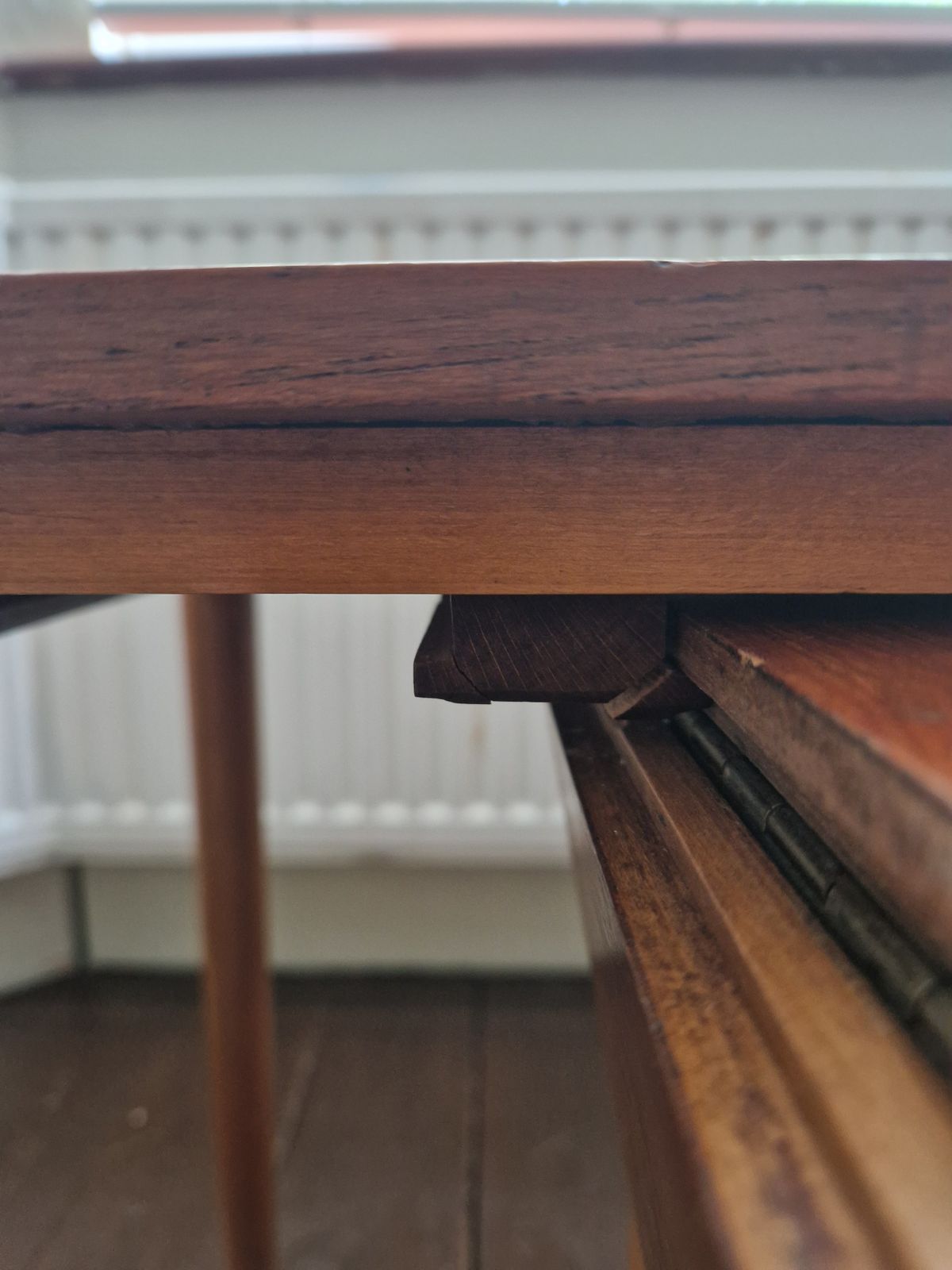 Furniture Mid Century Set Of X3 Side Tables, 1 Rectangle & 2 Round Shapes photo