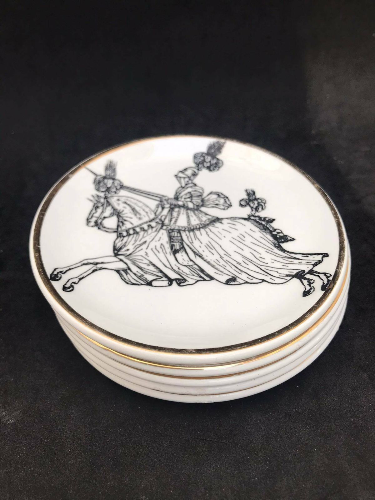 Piero Fornasetti Original Coasters Set 5 Cavalieri Small Plates Wall Art Italian Design White Black Decor Gift For Him photo furniture
