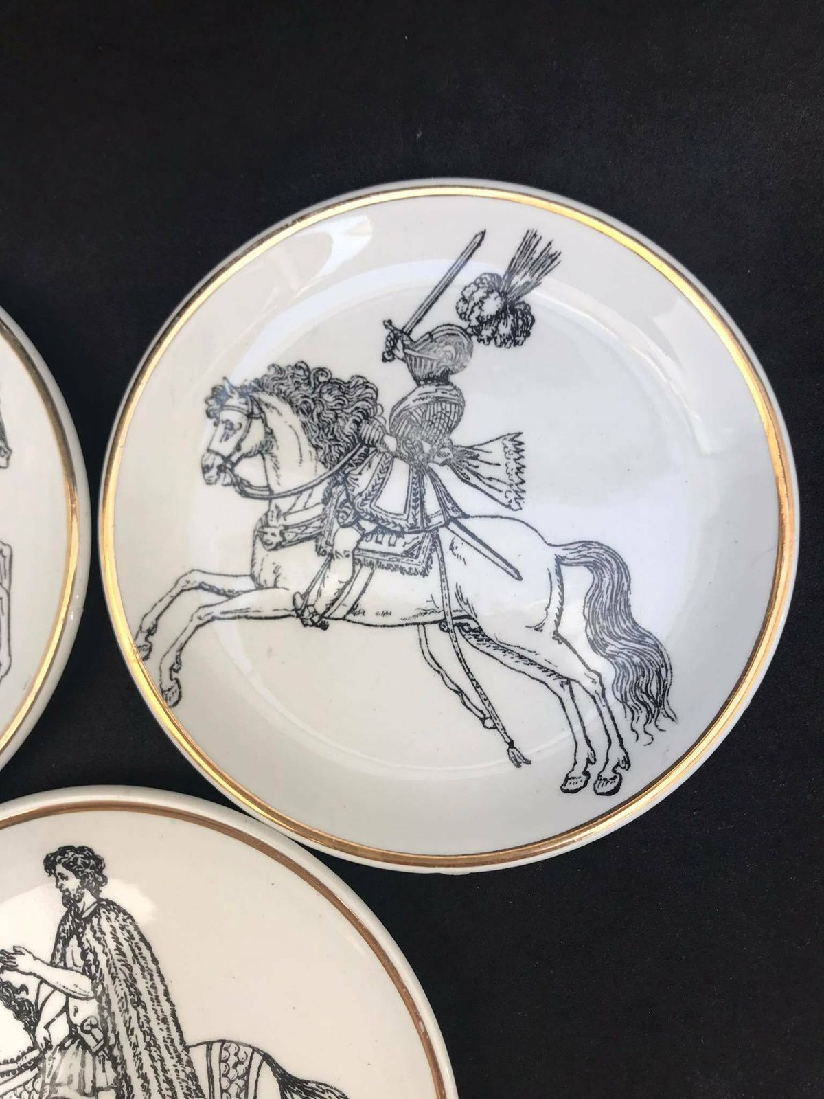 Piero Fornasetti Original Coasters Set 5 Cavalieri Small Plates Wall Art Italian Design White Black Decor Gift For Him photo for sale