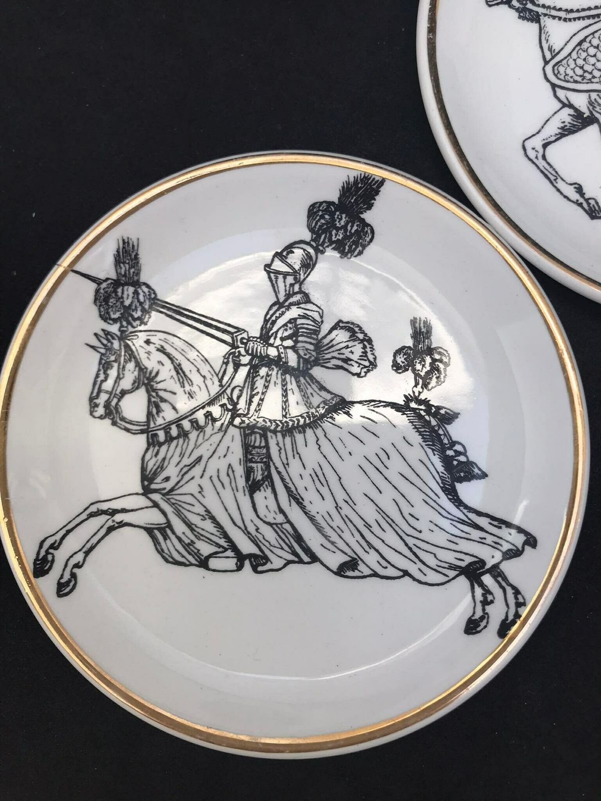 Piero Fornasetti Original Coasters Set 5 Cavalieri Small Plates Wall Art Italian Design White Black Decor Gift For Him photo vinterior