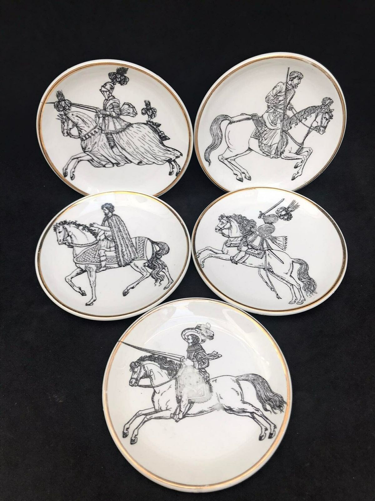 photo furniture Piero Fornasetti Original Coasters Set 5 Cavalieri Small Plates Wall Art Italian Design White Black Decor Gift For Him