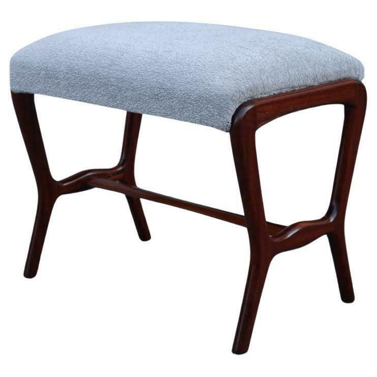 Mid Century Mahogany And Grey Velvet Stool Carlo De Carli Style 1950s
